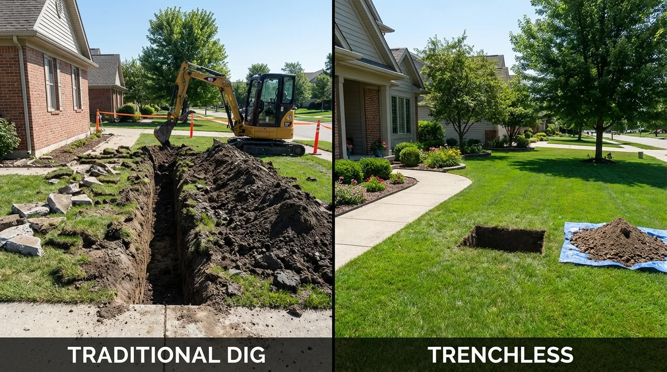 Trenchless sewer repair with minimal yard damage versus traditional excavation in Crowell, TX